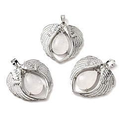 Хрусталь Подвески в форме слезы из натурального кварца, горного хрусталя, крылатые прелести, с реечным покрытием выводы из латуни с платиновым напылением, без свинца и без кадмия, 36x34x8~8.5 мм, отверстие : 8x5 мм