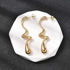 Золотой 304 серьги-гвоздики из нержавеющей стали в форме капли неправильной формы, вакуумное покрытие pvd, золотые, 50x6.5 мм