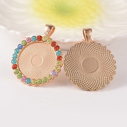 Разноцветный Плоские настройки кулон кабошон круглый сплав горный хрусталь, без кадмия и без свинца, золотой свет, красочный, лоток : 25 мм, 43x34x3 мм, отверстия: 4x7 mm, 38 шт / пакет