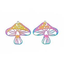 Rainbow Color 201 подвески из нержавеющей стали, гравированные металлические украшения, грибное очарование, Радуга цветов, 32x30x0.2 мм, отверстие : 1.4 мм