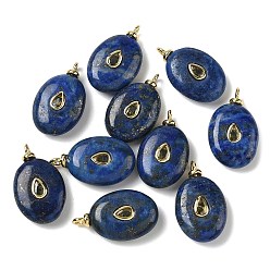 Ляпис-Лазурь Природный лазурит подвески, Овальные подвески с латунной микрофиброй и отделкой из кубических цирконий, долговечный, стойки покрытие, реальный 18 k позолоченный, без кадмия и без свинца, 23.5~25.5x13~15.5x5.5~6.5 мм, отверстие : 2.5 мм