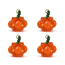 Оранжевый Подвески из стеклянных бусин на тему хэллоуина, с 304 кольцами из нержавеющей стали, тыквенное очарование, оранжевые, 18x18 мм, отверстие : 4.5 мм
