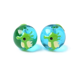 Лайм Бусины из эмали ручной работы на морскую тематику, круглый с морским коньком, желто-зеленые, 12x11 мм, отверстие : 1.4 мм