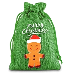 Средний Морско-зеленый Рождественские сумки на шнурке с принтом из мешковины, принадлежности для хранения конфет, прямоугольные, средний морской зеленый, 14x10 см