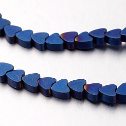 со Синим Покрытием Гальванизировать немагнитных синтетический гематит бисер пряди, матовые, сердце, с покрытием синим, 4x4x2 мм, отверстие : 1 мм, около 117 шт / нитка, 15.7 дюйм