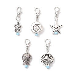 Mixed Shapes Подвесные украшения из сплава в тибетском стиле в стиле океана, с цинковым сплавом застежками омаров коготь, разнообразные, 31.5~33 мм