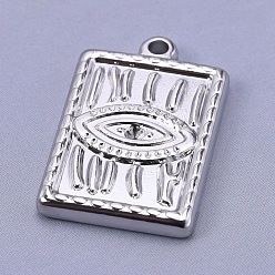 Stainless Steel Color Tarnish Resistant 304 Stainless Steel Pendant Rhinestone Setting, Rectangle with Eye, Stainless Steel Color, 20x3x2mm, Hole: 1.8mm