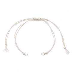 Белый Изготовление плетеного браслета из полиэфирного шнура, с открытыми пружинными кольцами из нержавеющей стали 304, для подвесок-соединителей, цвет нержавеющей стали, белые, 5-3/4 дюйм (14.7 см)