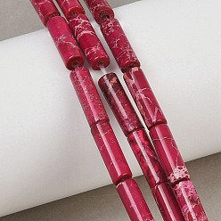 Светло-Коралловый Натуральные имперские нитки из бисера яшмы, окрашенные, колонка, светло-вишневый, 13~14x4~4.5 мм, отверстие : 1 мм, около 31 шт / нитка, 15.7 дюйм.