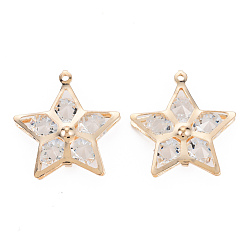 Light Gold Обшивка стойки экологически чистые железные подвески, с кристально горный хрусталь, без кадмия, без никеля и без свинца, звезда, золотой свет, 30.5x28.5x7 мм, отверстие : 1.6 мм