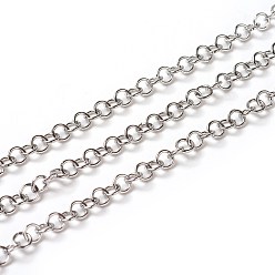 Stainless Steel Color 304 Stainless Steel Rolo Chains, Belcher Chain, with Spool, Unwelded, Stainless Steel Color, 4x0.7mm, about 32.8 Feet(10m)/roll