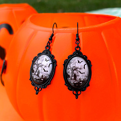 Светло-серый Серьги из сплава, чёрные, овал с полосовым узором, светло-серый, 50 мм