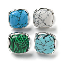 Нержавеющая Сталь Цвет 304 открытые манжеты из нержавеющей стали, Кольца на квадратный палец с синтетическим малахитом и бирюзой для женщин и мужчин, цвет нержавеющей стали, регулируемый