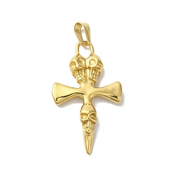 Золотой Вакуумное покрытие pvd 304 подвески из нержавеющей стали, меч с подвеской в виде черепа, золотые, 51x29.5x7 мм, отверстие : 8.5x5 мм
