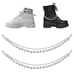 Platinum 2Pcs Iron Rhinestone Chains with Twisted Chains Boot Strap Chains, with Alloy Lobster Claw Clasps, Platinum, 265mm