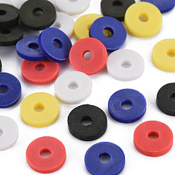 Black 5 Colors Handmade Polymer Clay Beads, Heishi Beads, Disc/Flat Round, Black & White & Red & Midnight Blue & Champagne Yellow, 8x0.5~1.5mm, Hole: 2mm, about 11500pcs/1000g