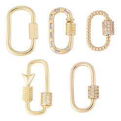 Золотой 5 шт. 5 стили латунные микропаве прозрачные кубические цирконии с винтовым карабином и замком, без кадмия, без никеля и без свинца, овальные, золотые, 19~28x11~16x2~3 мм, 1 шт / стиль