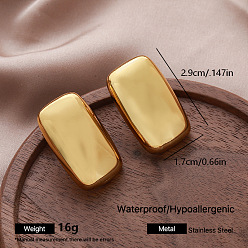 Golden 304 Stainless Steel Stud Earrings for Women, Rectangle, Golden, 29x17mm