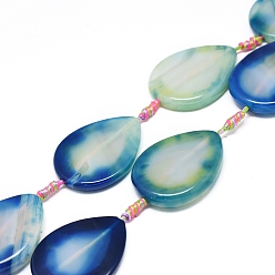 Разноцветный Натуральный полосатый агат / полосатые агатовые бусы, окрашенная и подогревом, слеза, синие, 42~45x32~35x5~7 мм, отверстие : 1.8 мм, около 7 шт / нитка, 15.35 дюйм (39 см)