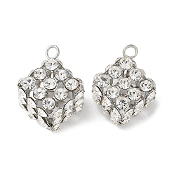 Платина Подвески латунные горный хрусталь, долговечный, стойки покрытие, без кадмия и без свинца, кубические прелести, платина, 23.5x19.5x19 мм, отверстие : 2.5 мм