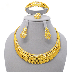 Цветок Браслеты из сплава со стразами, серьги-гвоздики, ожерелья и кольца, золотые, цветок, 450 мм & 220 мм & 50 мм & 18 мм