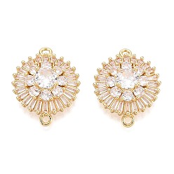 Золотой Латунные подвески из прозрачного кубического циркония, плоские круглые ссылки, долговечный, золотые, 18.5x23.5x7 мм, отверстие : 1.6 мм