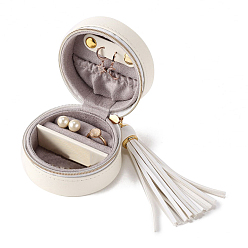 Beige Imitation Leather Box, Jewelry Organizer, for Rings, Earrings and Pendants, Column, Beige, 7x4.5cm
