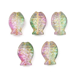 Темный Морско-зеленый Гальванопокрытие и стеклянные бусины с золотым металлическим плетением, рыба, темно-зеленый, 14.5x10x6 мм, отверстие : 1.2 мм