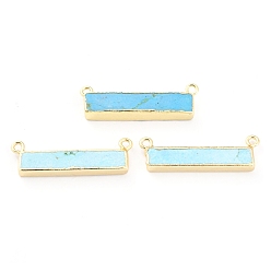 Howlite Natural Howlite Links Connectors, with Golden Brass Settings, Dyed, Rectangle, 11.5x36.5x5.5mm, Hole: 2mm