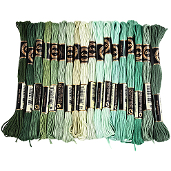 Зеленый 6-слойная полиэфирная нить для вышивания, нитки для вышивки крестом, сегмент окрашенный градиентный цвет/рождественская/осенняя цветовая серия, зелёные, 0.5 мм, около 8.75 ярдов (8 м) / моток, 18 мотки