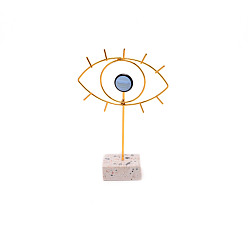 Light Gold Iron & Resin Turkish Blue Evil Eye Desktop Ornament, Jewelry Storage Rack, for Home Office Decorations, Light Gold, 144x42.5x225mm