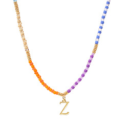 Letter Z Ожерелья из стеклянного бисера с радужным градиентом, латунные кулоны, золотые, Письмо Z, 16.54 дюйм (42 см)