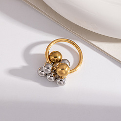 Позолоченный и Цвет Нержавейки Кольца из нержавеющей стали с круглыми бусинами, элегантные ретро-дизайнерские кольца для женщин, настоящее золото и нержавеющая сталь, 8 мм, размер США 7 3/4 (17.9 мм)