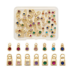 (52) Непрозрачная лаванда 56 шт 14 стиль латунные микропаве подвески из фианита, плоский круглый и замок, разноцветные, 4 шт / стиль