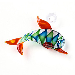 Красный Большие подвески, лэмпворк, ручная работа , прелести дельфинов, красные, 54~56x65~68x15~16.5 мм, отверстие : 5~6x6~7 мм