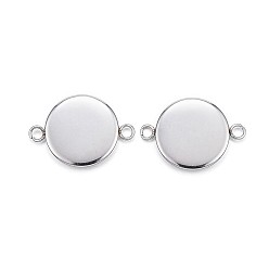 Stainless Steel Color 304 Stainless Steel Cabochon Connector Settings, Plain Edge Bezel Cups, Flat Round, Stainless Steel Color, Tray: 12mm, 20x13x2mm, Hole: 2mm