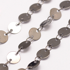 Gunmetal Rack Plating Brass Handmade Flat Sequin Chains, Soldered, Flat Round Link Chains, Gunmetal, 4x0.3mm
