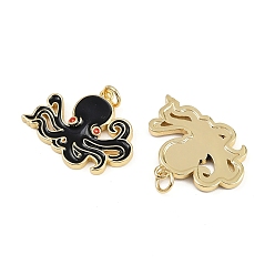 Черный Латунь эмаль подвески, с прыжковых колец, стойки покрытие, реальный 18 k позолоченный, без свинца и без кадмия, долговечный, прелести осьминога, чёрные, 18x24x2 мм, отверстие : 3.4 мм
