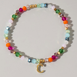 Letter C Латунные браслеты с подвесками в виде инициалов, Разноцветные круглые стеклянные браслеты из эластичного материала для женщин, буква С, 6.89 дюйм (17.5 см)