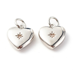 Платина Латунные микропаве прозрачные подвески с фианитом, без кадмия и без свинца, сердце, платина, 15x10.5x3.5 мм, отверстие : 3.5 мм
