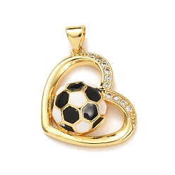 Золотой Латунные микропаве прозрачные подвески с фианитом, с эмалью, футбол с подвесками в виде сердечек, золотые, золотые, 25x20.5x7 мм, отверстие : 5x3 мм
