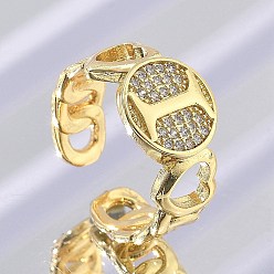 Letter I Открытые манжеты из латуни с микропаве и прозрачным цирконием для женщин, буквы, стойки покрытие, долговечный, без кадмия и без свинца, реальный 18 k позолоченный, Буква "i", 11.5 мм