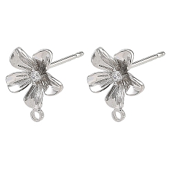 Platinum SHEGRACE Brass Micro Pave Cubic Zirconia Earring Stud Earring Findings, Flower, with Loop, Cadmium Free & Lead Free & Nickel Free, Platinum, 12x10mm, Hole: 1mm, Pin: 11x0.8mm