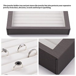 Gray Wooden Jewelry Presentation Boxes, Covered with PU Leather, Organic Glass and Magnetic Stripe, Rectangle, Gray, 305x223x53mm