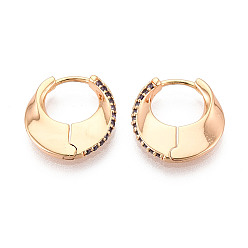 Настоящее золото 18K Серьги-кольца с микропаве из латуни и циркониями в форме луны, реальный 18 k позолоченный, 15x15x2.5 мм