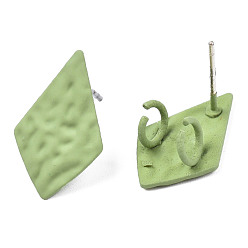 Yellow Green Spray Painted Iron Stud Earring Findings, with Double Vertical Loops, Kite, Yellow Green, 18x11mm, Hole: 3mm, Pin: 0.7mm