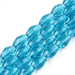 Темно-Голубой Прозрачные стеклянные бусины, граненые, овальные, глубокое синее небо, 8x5.5 мм, отверстие : 1 мм, около 68~70 шт / нитка, 20.07~20.86 дюйм (51~53 см)