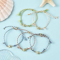 Starfish Ocean 304 Stainless Steel Link Adjustable Braided Polycotton Metallic Cord Slider Bracelets, Golden, Mixed Color, Starfish, 10.24 inch(26cm), Charm: 17x10x4mm
