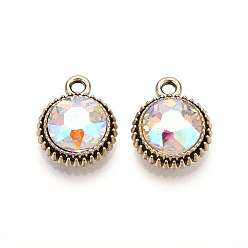 Лазурный K 5 стеклянные подвески, плоско-круглые, граненые, со сплавочной фурнитурой, золотой свет, лазурный, 17~17.7x14x5.2~6 мм, отверстие : 2 мм