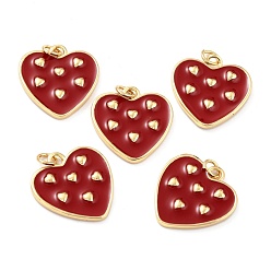 Красный Настоящие 18 к позолоченные латунные подвески, с эмалью, долговечный, сердце, красные, 20x19x2.5 мм, Перейти кольцо: 5x1 мм, 3 мм внутренним диаметром